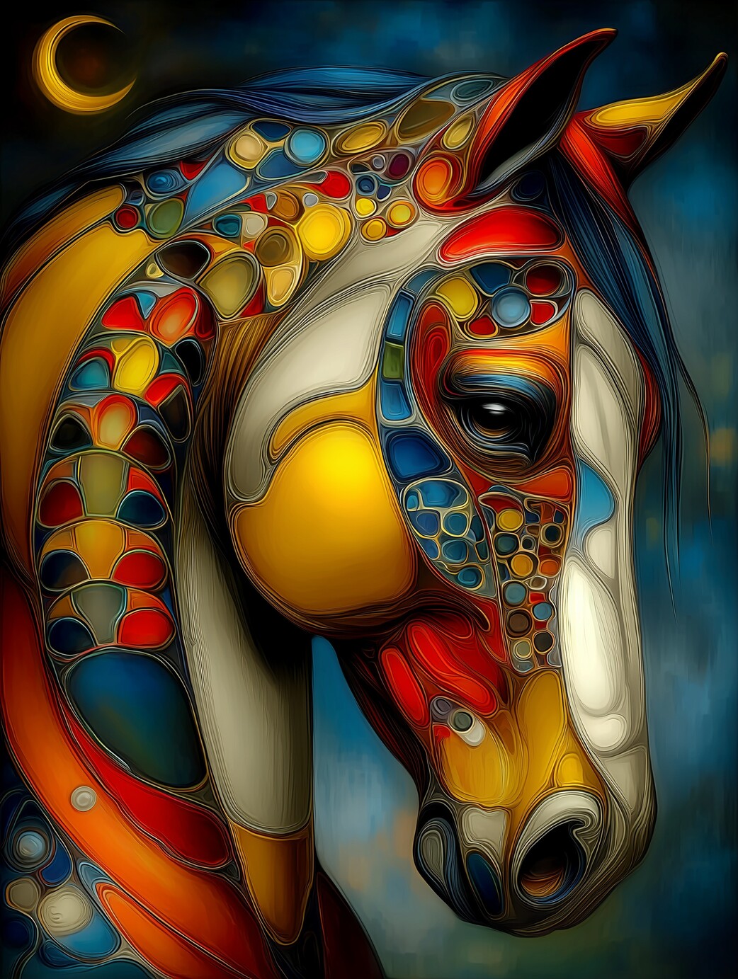Abstrakte Kunst eines Pferdes in lebendigen Farben