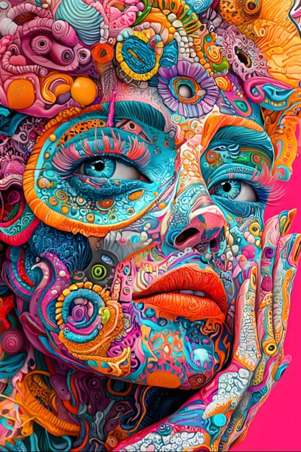 Geometrisches Kunstwerk mit lebendigen Farben und komplexen Mustern.