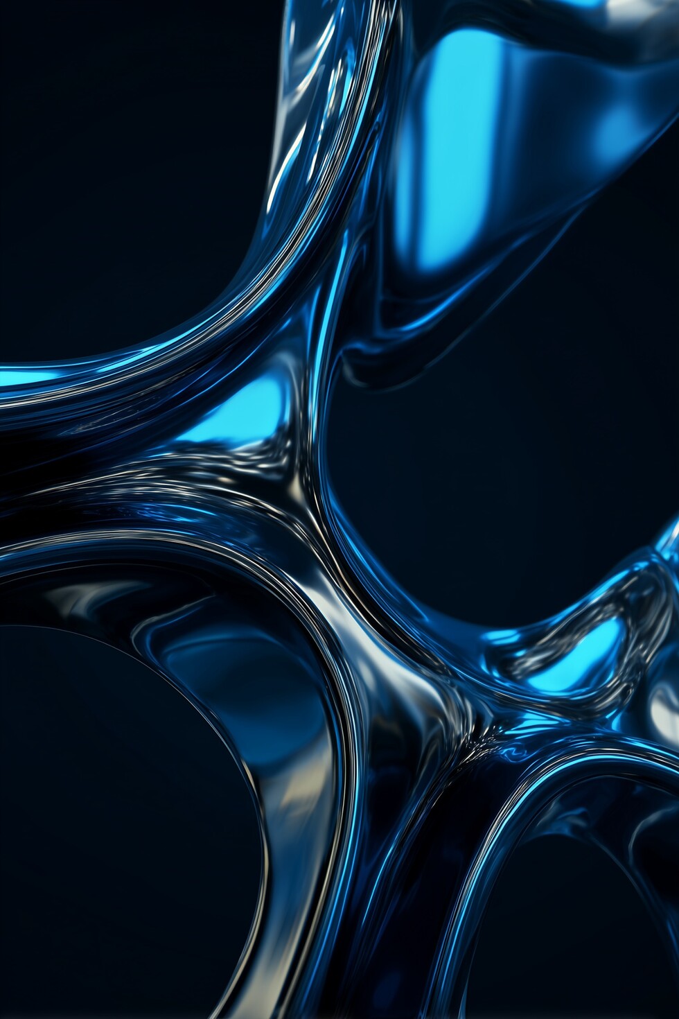Abstract art with flowing blue shapes on a dark background.