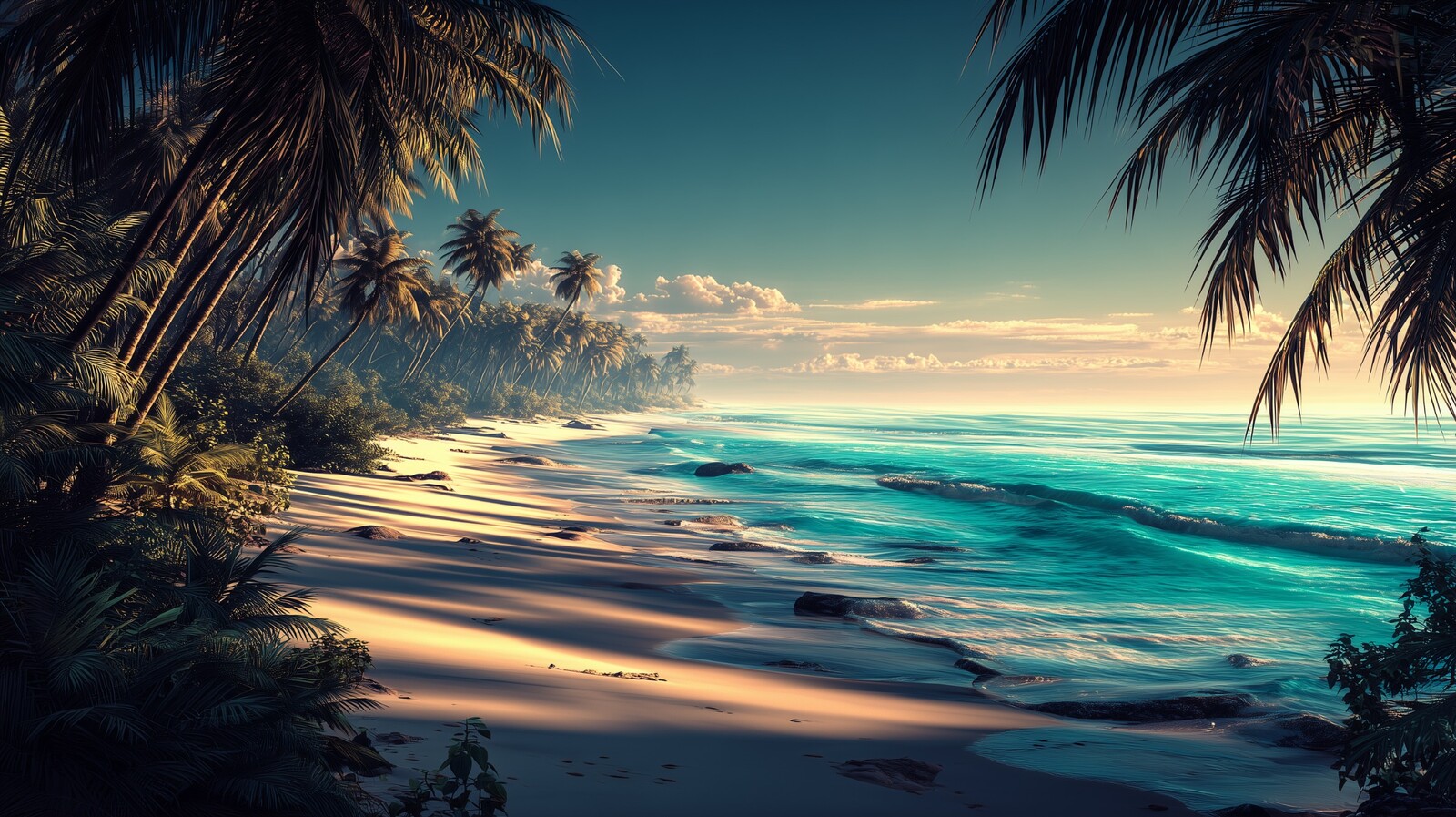 Tropischer Strand mit Palmen und türkisem Meer