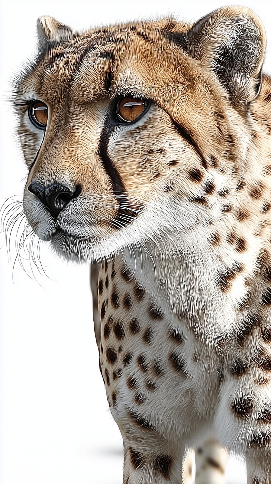 Figurativer Gepard mit farbenfrohen Details und intensivem Blick.