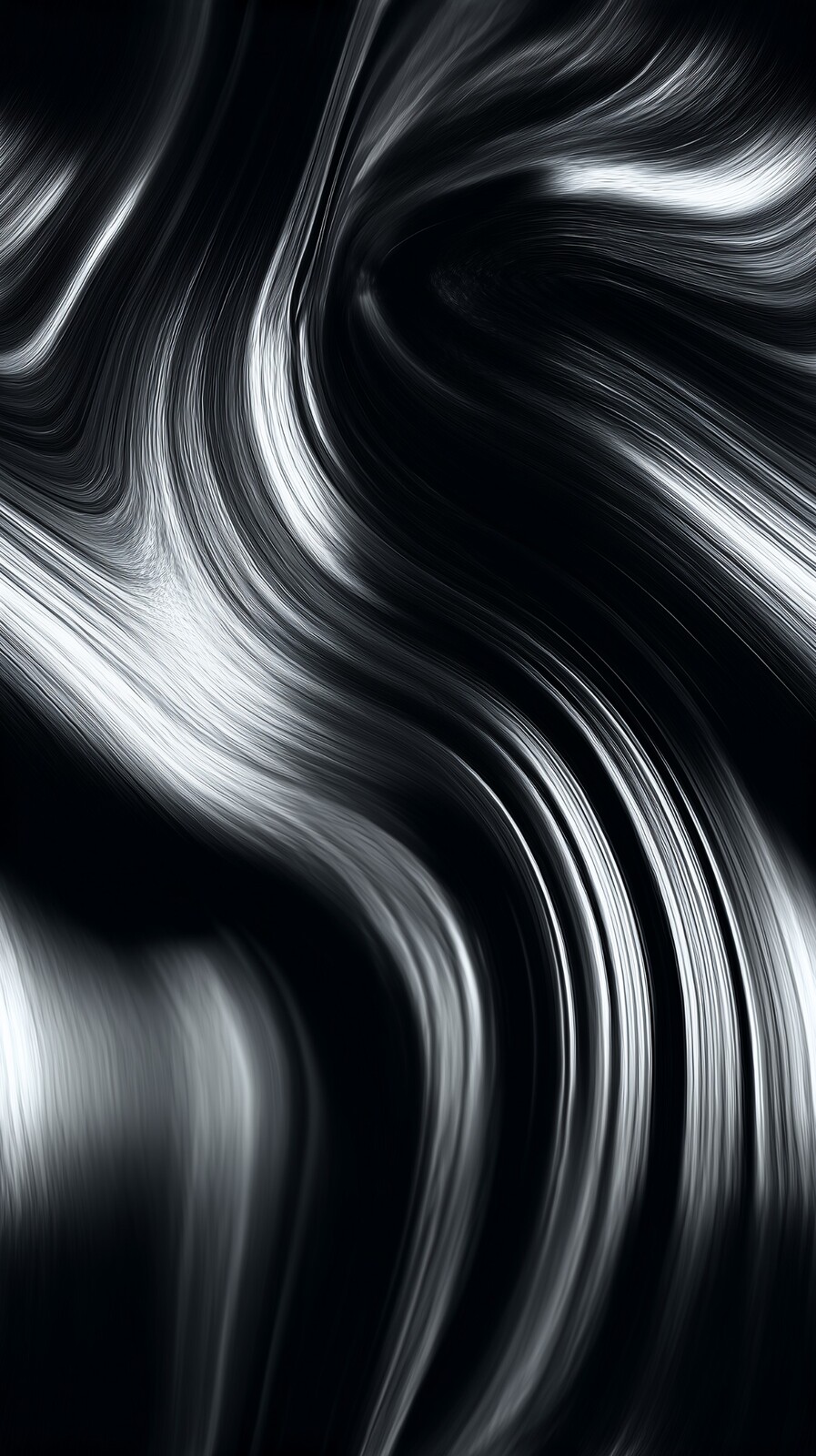 Œuvre abstraite noir et blanc avec des lignes fluides