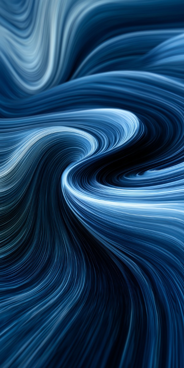 Obra de arte abstracta con líneas onduladas azules